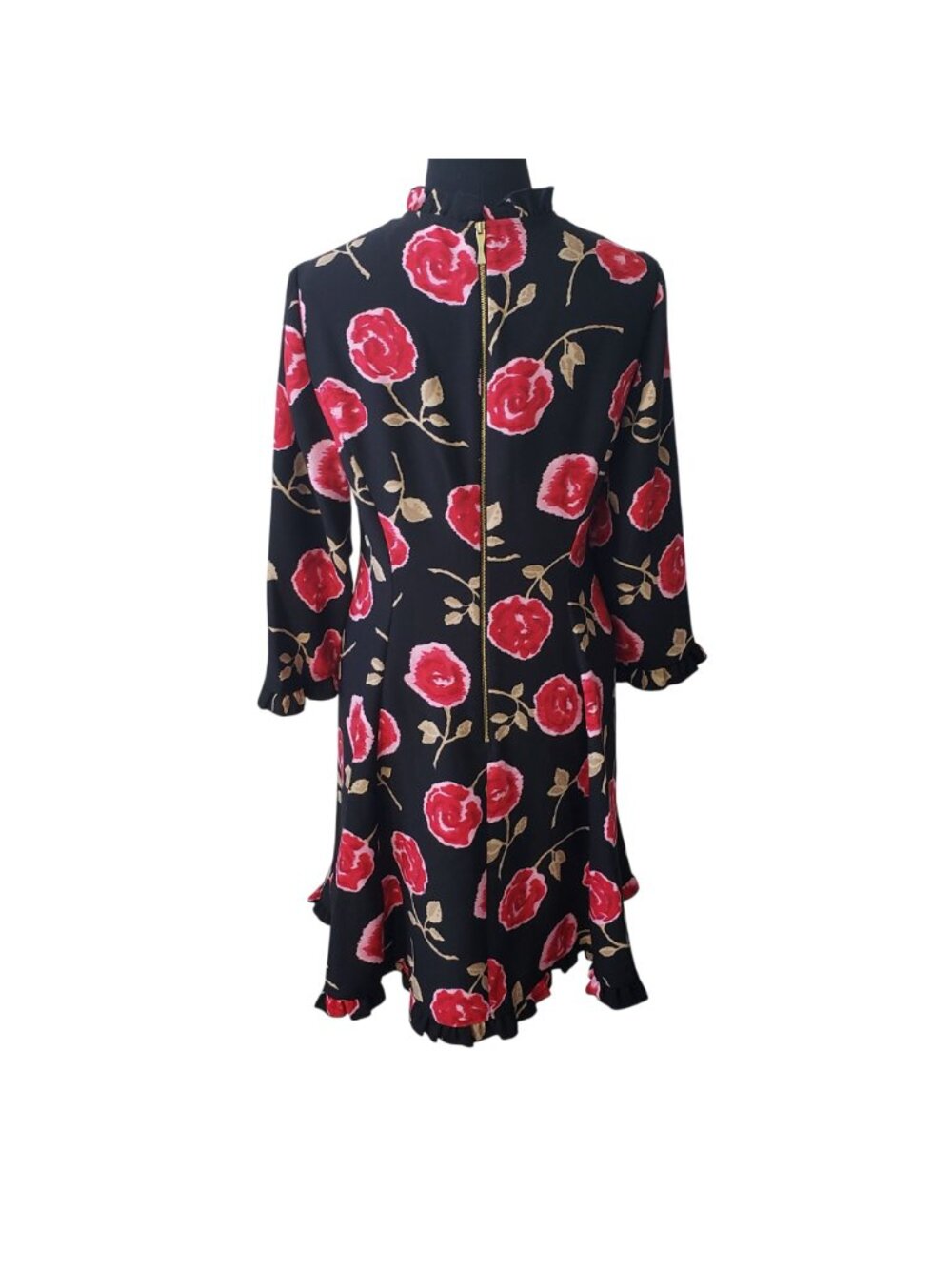 Kate Spade Black Pink Rose Floral Midi Ruffle Hem Dress Modest Career Feminine - Picture 13 of 14